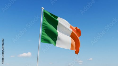 Photography Wavy Ireland Flag and Clear Blue Sky