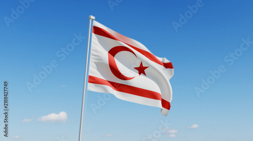 Cuadro en lienzo Wavy Turkish Republic of Northern Cyprus Flag and Clear Blue Sky
