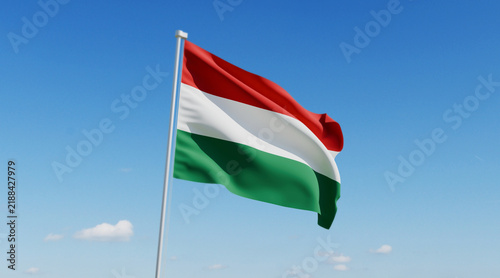 Wavy Hungary Flag and Clear Blue Sky