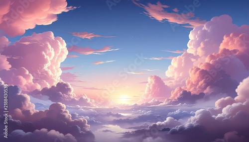 Dreamy Sky Canvas: A breathtaking sky painted with soft, rosy clouds and a gentle sunset creates a serene and ethereal atmosphere, inviting viewers into a world of wonder.