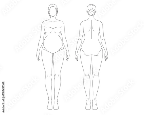 Maternity Fashion Croquis Pregnant Woman with hairstyle Body Figure Template PNG Transparent 2 Views Front Back Underwear Outline Illustration