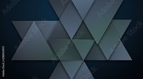 Abstract geometric background with overlapping dark blue and grey triangles, modern minimalist design texture for technology, business presentation, or wallpaper.