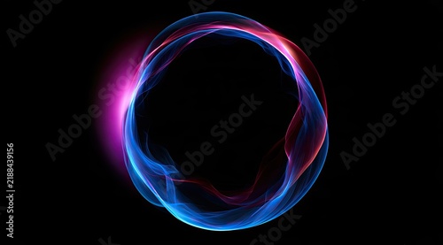 Abstract luminous swirling ring of light on black background