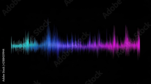 Colorful audio waveform graphic on a dark background