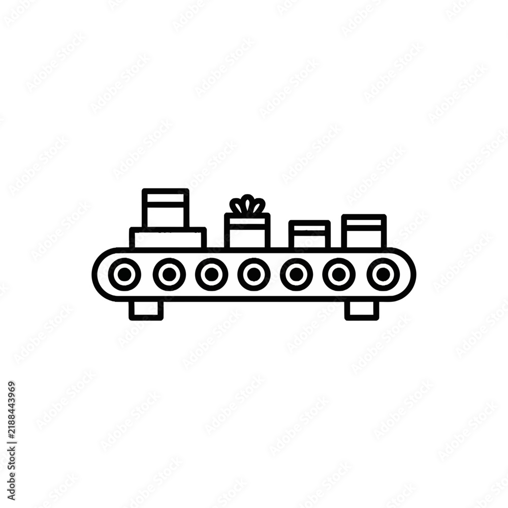 Fototapeta premium Conveyor Belt with Packages and Gift Boxes Icon