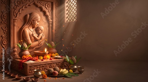Jivitputrika vrat festival background with mother with festival setting