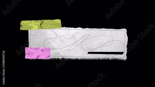Abstract White Paper Strip With Colorful Adhesive Tape Elements Isolated On Black Background.