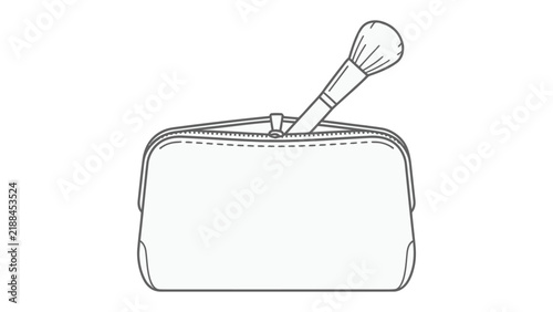 Cosmetic Bag with Brush: A simple line drawing of an open cosmetic bag with a makeup brush nestled inside, suggesting beauty and personal care.