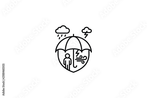 Weather Protection Umbrella Icon With Rain And Sun.