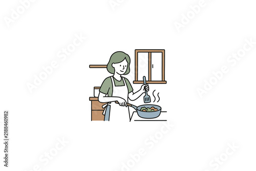 Woman Cooking Meal in Kitchen.