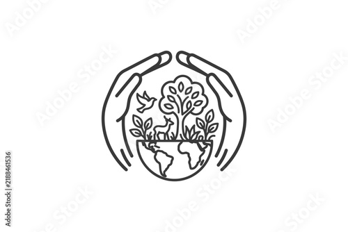 Hands Protecting Earth With Green Tree.