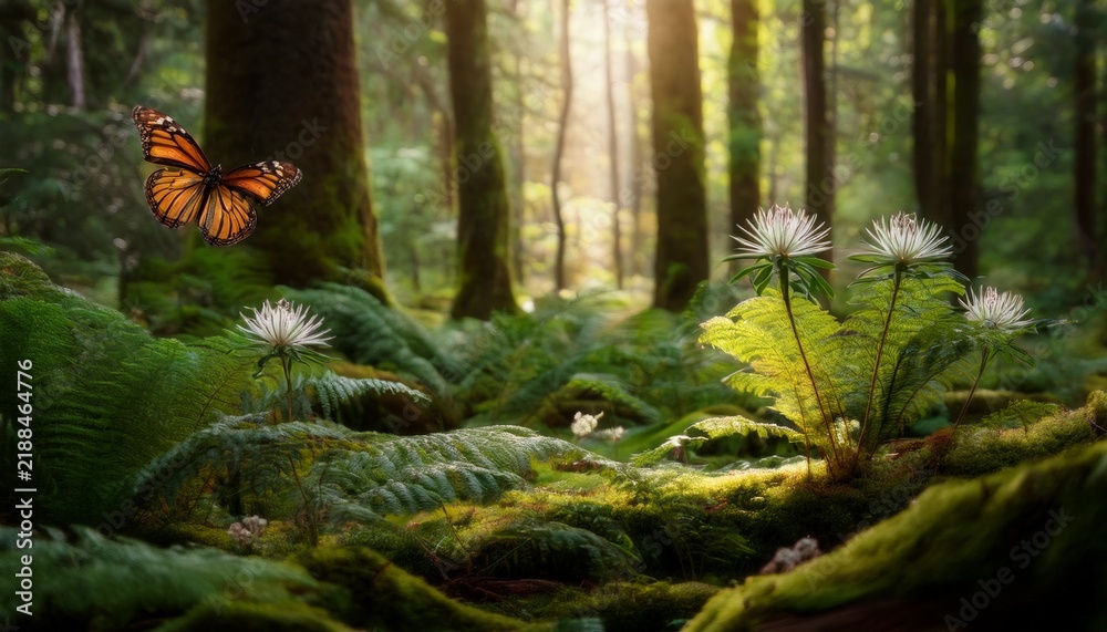 Obraz premium Forest Plants Flourish Understory Blooms Bring Tranquility Woodland Flora Adds Beauty To Understory Treecovered Regions Support Diverse And Peaceful Plant Life