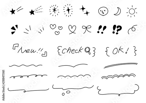 手書きのかわいいあしらいイラストセット（星・ハート・アンダーライン・吹き出し）