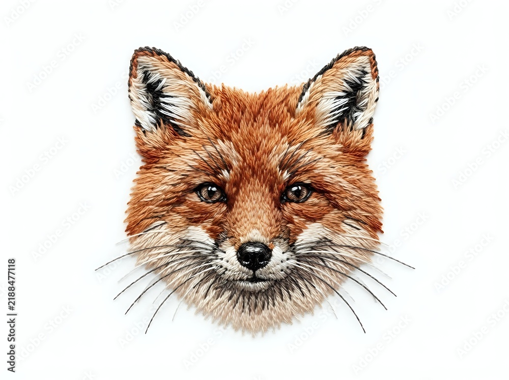 Obraz premium Detailed illustration of a fox head with reddish-brown fur, alert pointed ears, and striking amber eyes