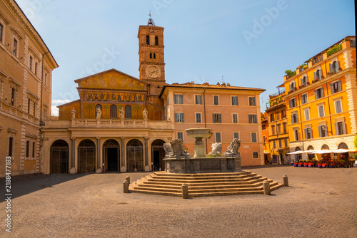 Piazza di Santa Maria and Basilica di Santa Maria in Trastevere, Rome, Italy 