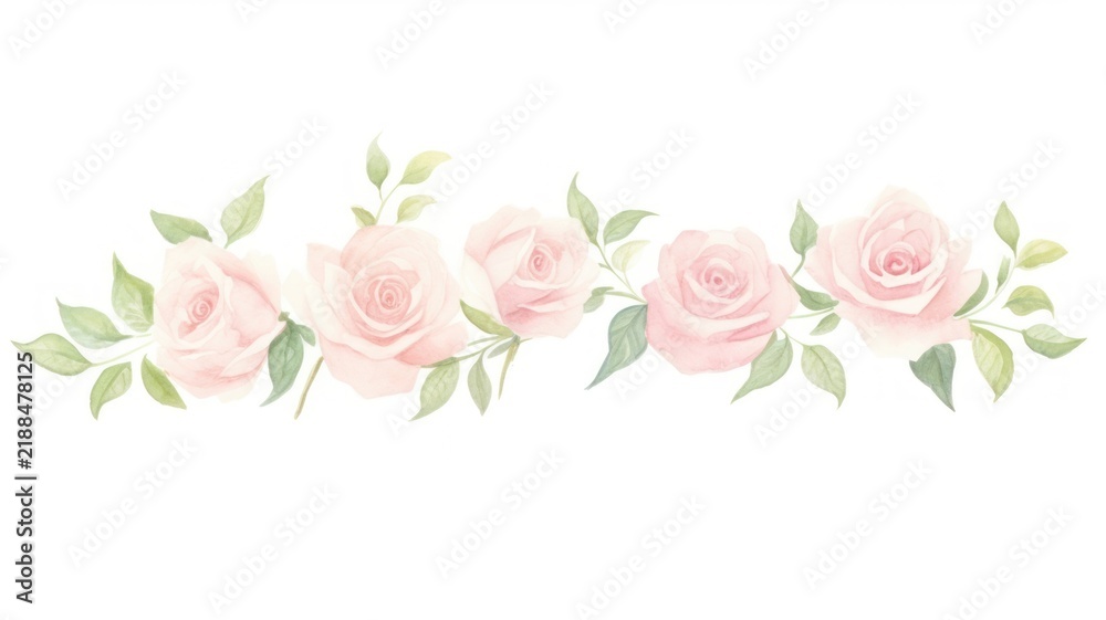 Obraz premium Roses as divider watercolor graphics blossom pattern.