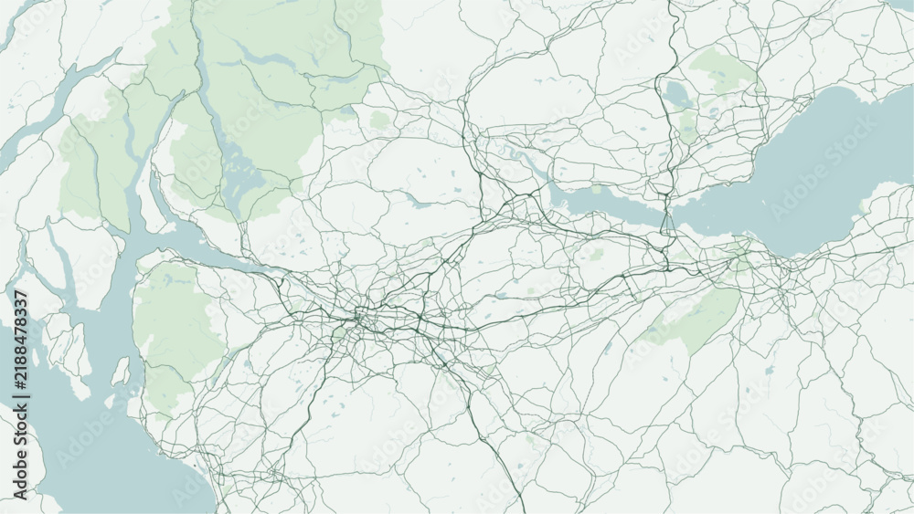 Fototapeta premium Modern minimalist vector map of Cumbernauld, Scotland, UK. Scalable modernist new town street grid, Palacerigg Country Park, Antonine Wall border, Town Centre, and M80 links for wall art posters.