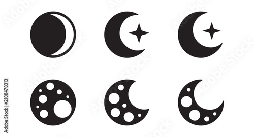 Foto Lunar cycle and cratered moon icons depicting different phases for science education and astronomy posters