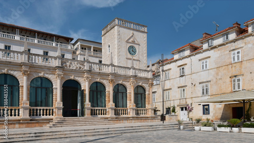Historic Renaissance City Loggia and Clock Tower on Hvar Island, Croatia