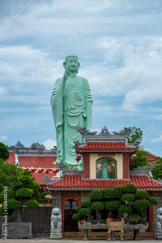 Historic Long Khanh Pagoda featuring traditional Buddhist temple architecture in Quy Nhon, Vietnam.