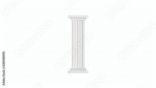 A single white classical column with fluted design isolated on a plain white background with fluted vertical grooves
