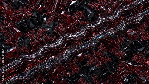 red black crystal geometric network pattern concept with intricate relief structure and abstract surface design, showing modern architectural texture for futuristic background