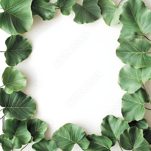 Green Leaf Frame Border White Background.