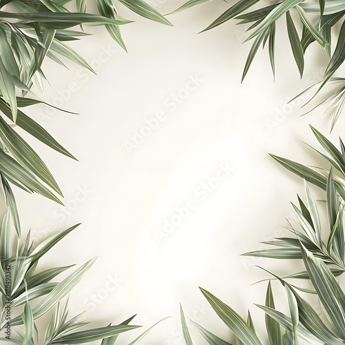 Green Leaves Border on White Background.