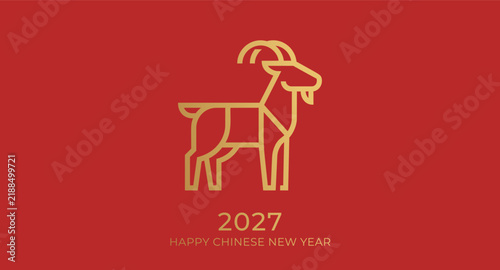 Minimalist monoline gold goat pictogram for 2027 lunar new year mobile app branding on red.