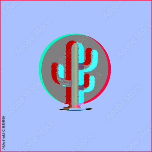 Foto Stylized cactus icon with chromatic aberration effect on a solid light blue back