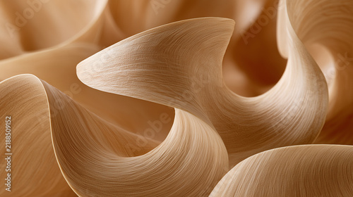 Close-up of curled wood shavings in natural beige color texture  