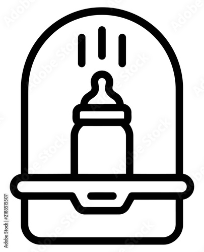 Line icon of a baby bottle sterilizer or steam cleaner, essential equipment for infant hygiene and sanitizing feeding bottles