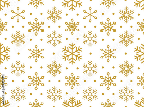 Golden snowflake seamless pattern on white background