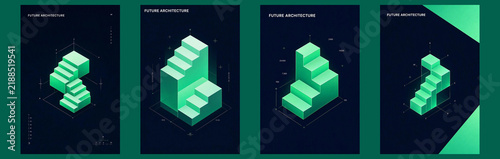 Future architecture isometric staircase design set