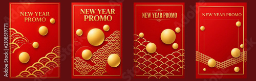 Set of four red and gold new year promotional banners
