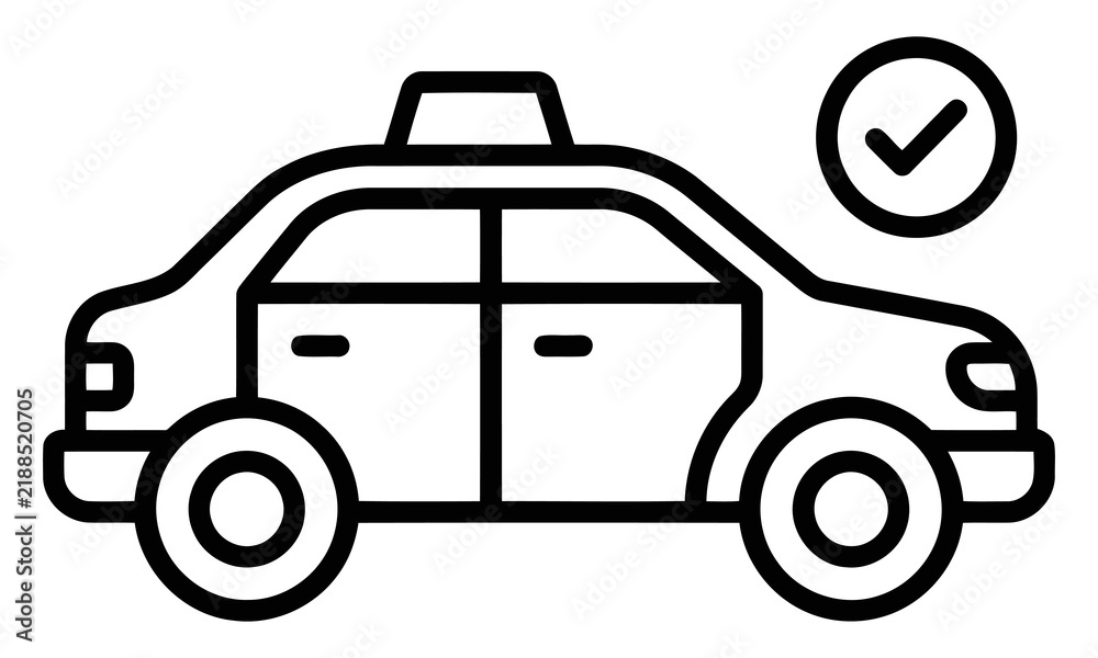 Fototapeta premium Taxi car icon with a checkmark symbol indicating a confirmed ride or service