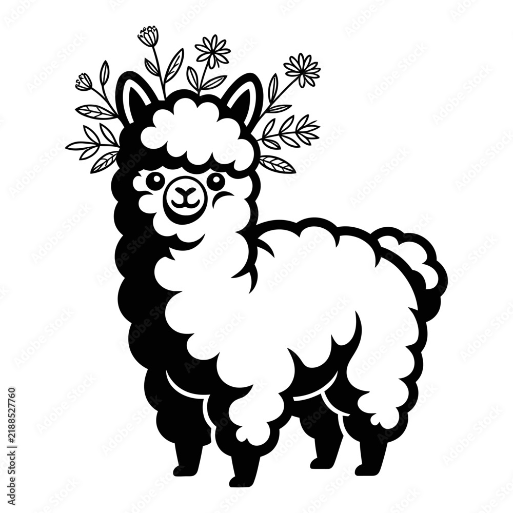 Fototapeta premium An alpaca with floral crown adornment is shown as a silhouette