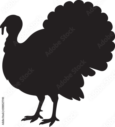 Turkey Silhouette Illustration, Black Graphic Design, Autumnal Harvest Concept Featuring Animal, Bird