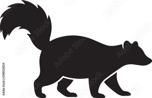 Skunk Illustration, Black Silhouette Design, Animal Mascot Graphic. Wildlife Vector Icon, Nature Symbol