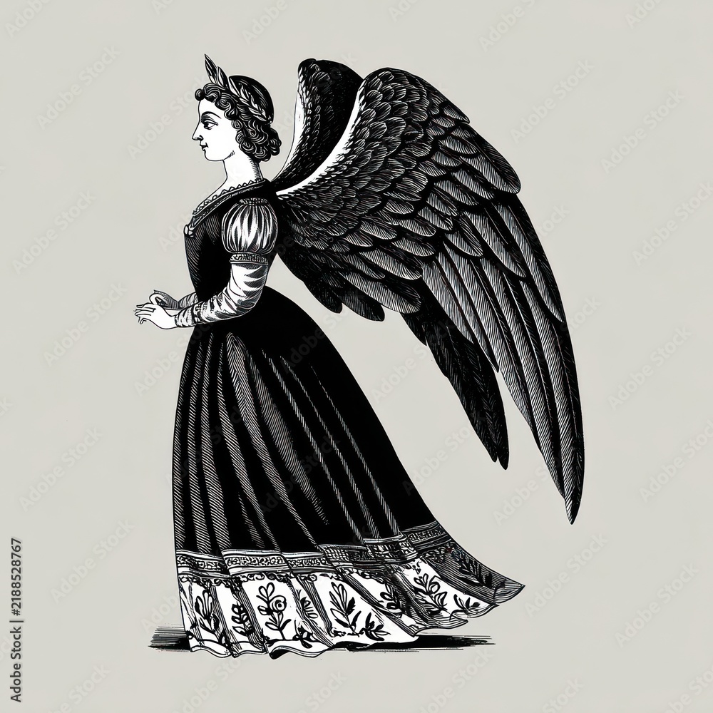 Fototapeta premium Gothic angel psyche illustration style engraving.