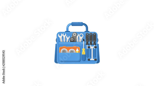 Konstfotografi Blue tool bag filled with various hand tools and accessories organized neatly fo