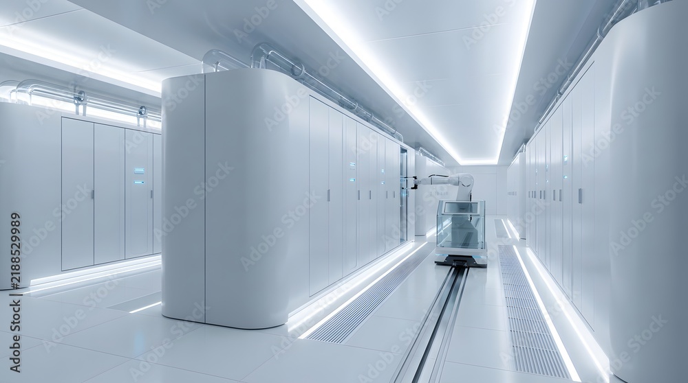 Obraz premium Futuristic Data Center with White Walls and Advanced Cooling Infrastructure