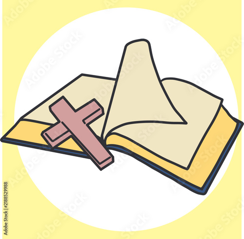 Open Bible with Cross Christian Worship and Faith. Suitable for church graphics, Christian greeting cards, Bible study materials, religious posters, social media posts, inspirational content, etc