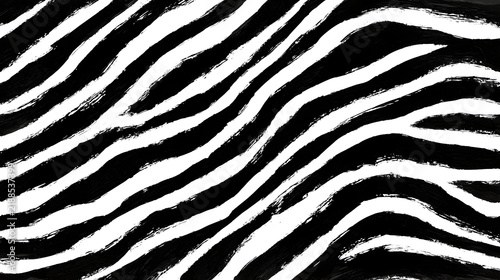 Seamless pattern with black and white zebra stripes painted with a dry brush. Horizontal background with hand drawn animal skin texture Stock Illustration