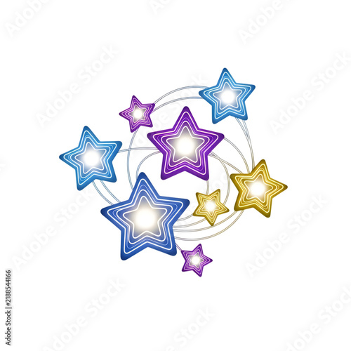 Colorful cluster of star shapes in a circular pattern