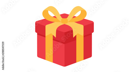 Red gift box with yellow ribbon and bow for celebration