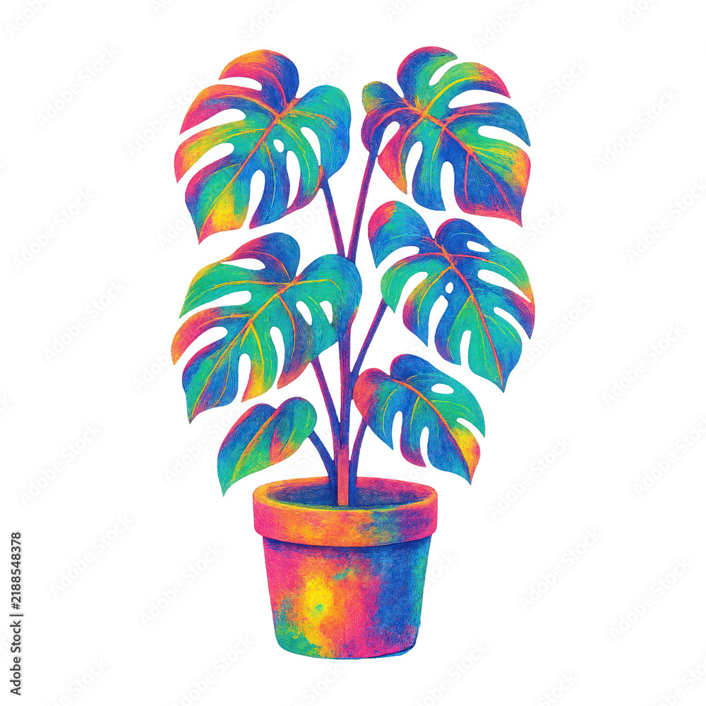Obraz premium PNG Vibrant psychedelic monstera plant.