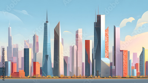 Minimal modern cityscape background with clean lines and geometric shapes.