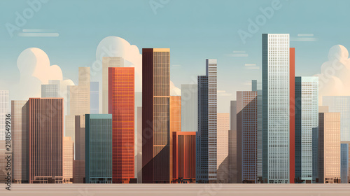Minimal modern cityscape background with clean lines and geometric shapes.
