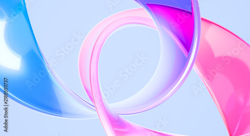 Abstract 3D Render of Glossy Flowing Ribbons in Blue Pink and Purple Gradient Colors on Light Background